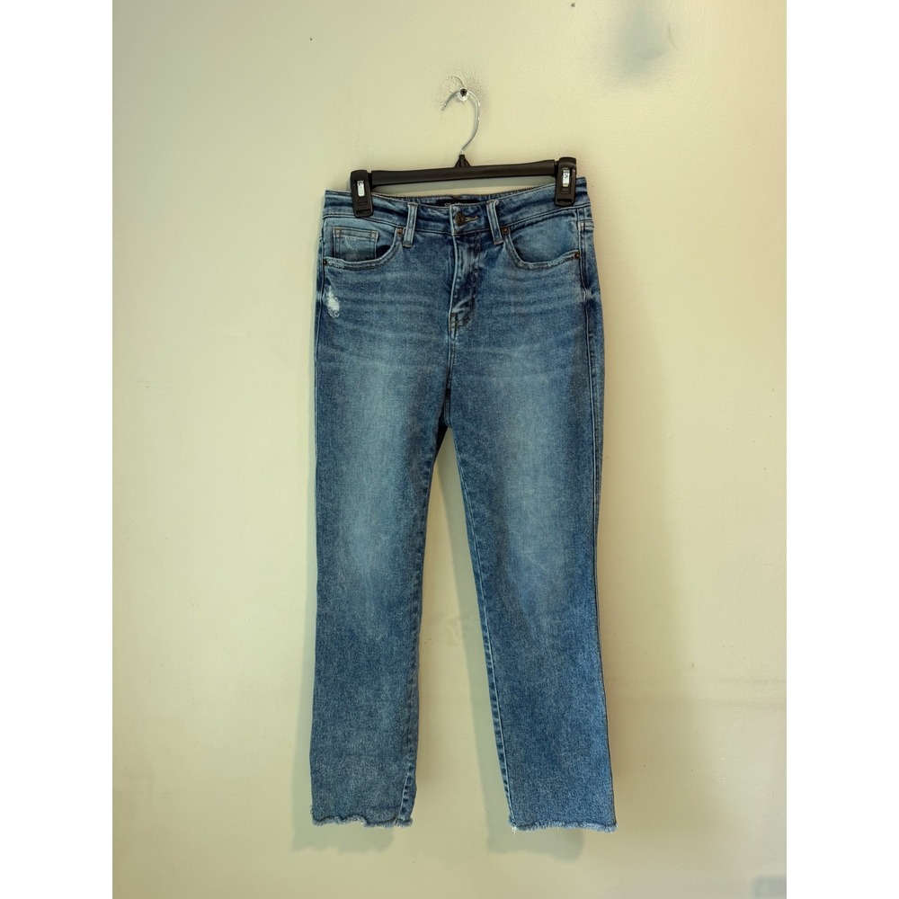 Flag & Anthem Womens High Rise Straight Leg Distressed Jeans Medium Wash 4/27